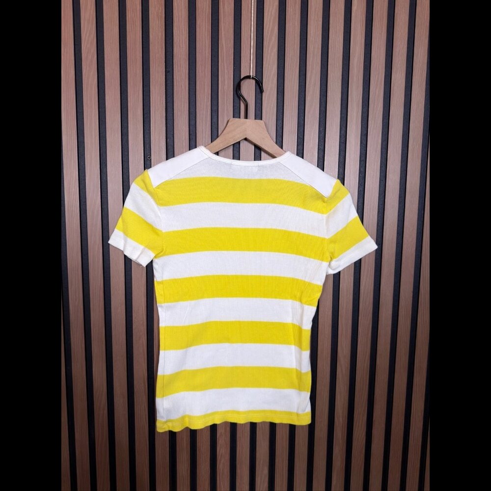 Lauren Ralph Lauren Top Small Womens Yellow Striped Perforated Shoulder Ribbed - Picture 2 of 7
